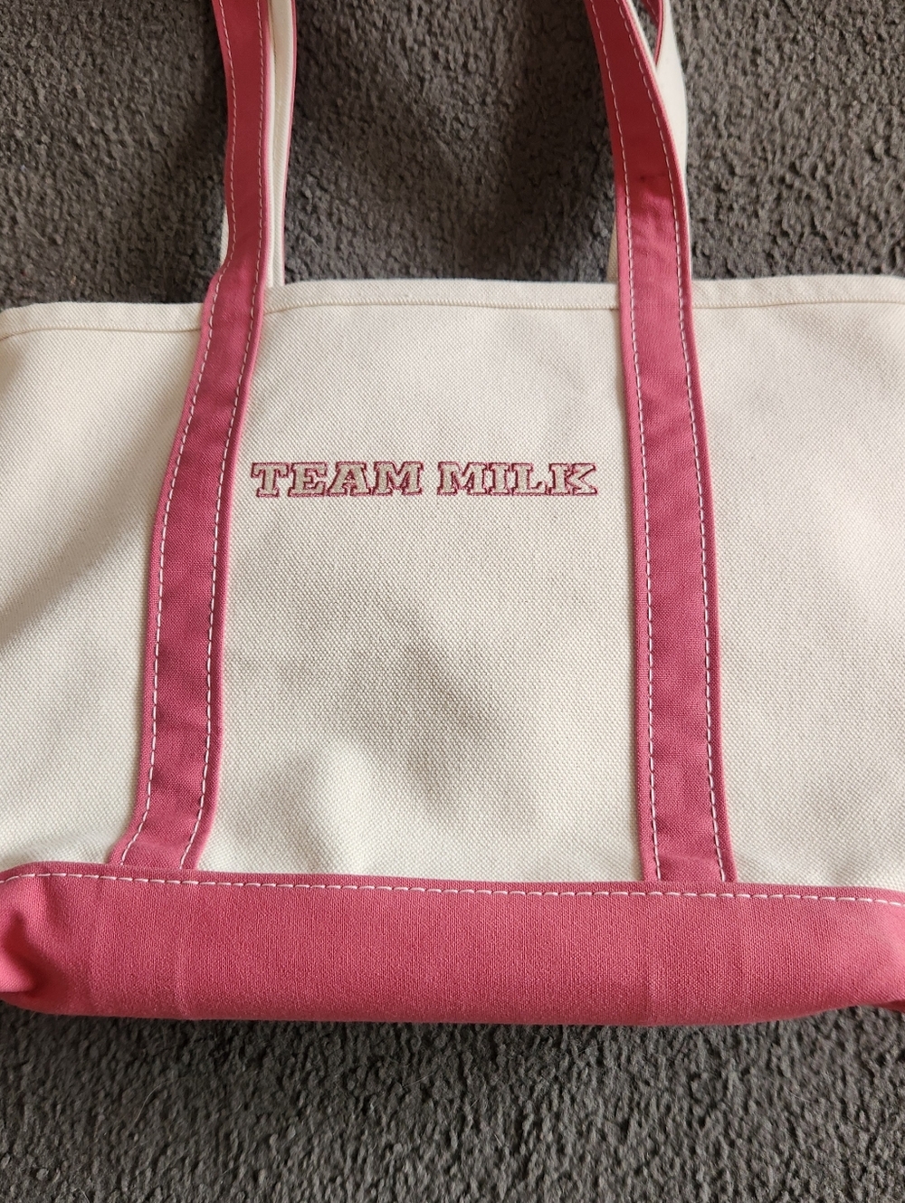 L.L. BEAN Mini Boat & Tote Pink Team Milk Off White Pink Trim Heavyweight Canvas - Picture 2 of 10